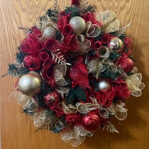 Festive Red and Gold Holiday Wreath